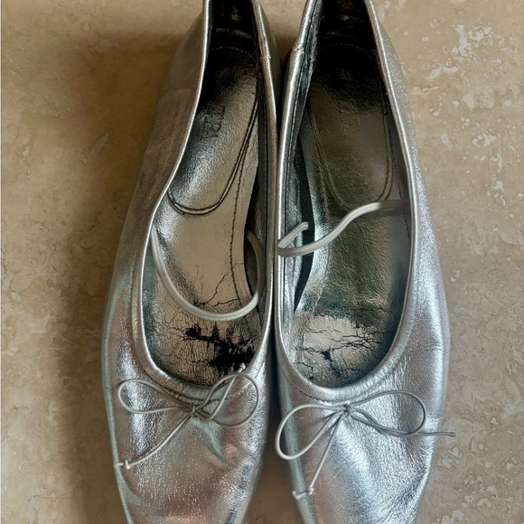 Zara - Metallic Silver Square-Toe Ballet Flats sz 39 - Picture 3 of 5